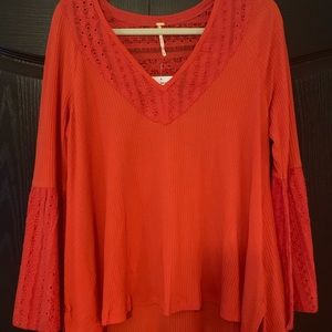 Free People Size Small Red Peasant Shirt